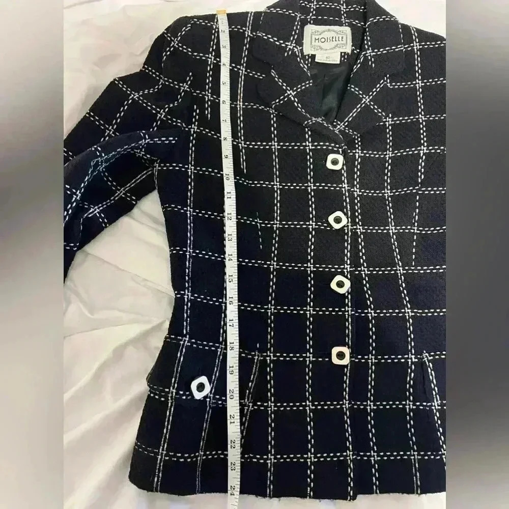 Women Moiselle Vintage Black Plaid Blazer/ Jacket- Wool - Picture 11 of 13